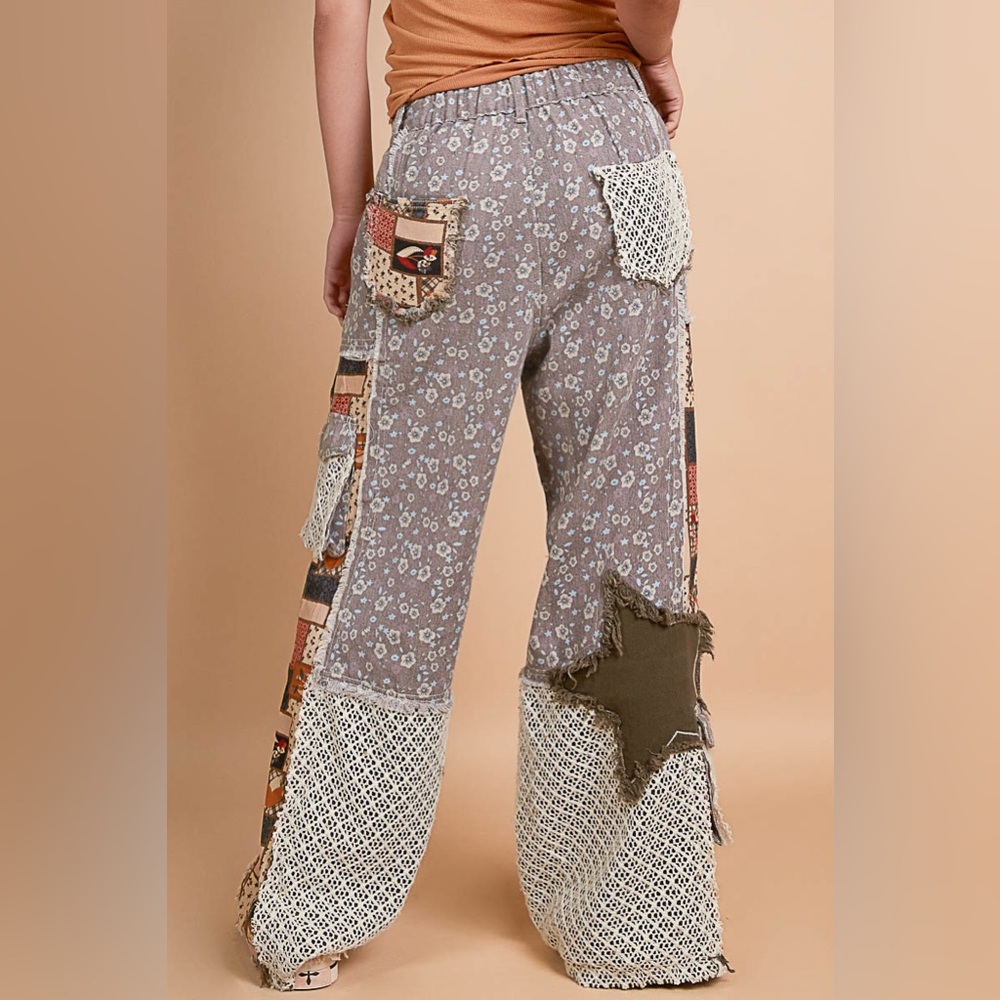 POL Bohemian Patchwork Wide Leg Flare Pants - Picture 3 of 8